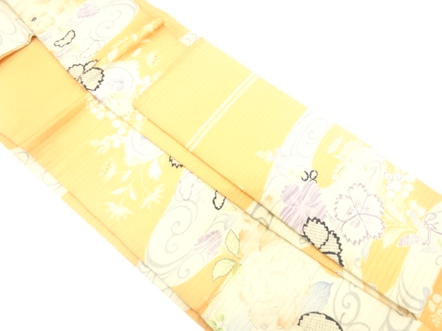  アンティーク　絽　流水に牡丹・秋草模様刺繍名古屋帯